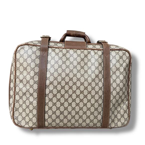 Gucci Beige Brown Gg Supreme Canvas and Leather Vintage Suitcase Weekend Bag - Picture 2 of 13